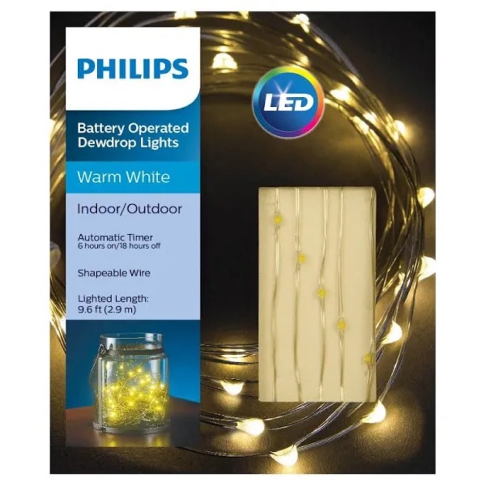 Philips 30 Ct Dewdrop Battery-Operated Fairy LED String Lights - Warm White